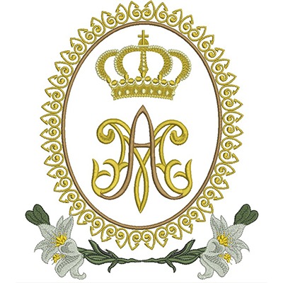 Matriz de matriz Matriz De Bordado Medalha Mariana Com Lírios 27 Cm